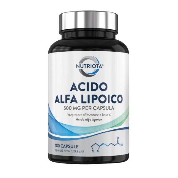 Acido alfa lipoico ALA 500 mg - 180 capsule - Adatto per vegani integratore alimentare - Prodotto da Nutriota