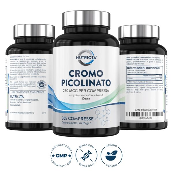 Integratore alimentare di cromo picolinato 250 mcg | 365 compresse a elevato dosaggio | Adatto per vegani | Prodotto da Nutriota - Image 2