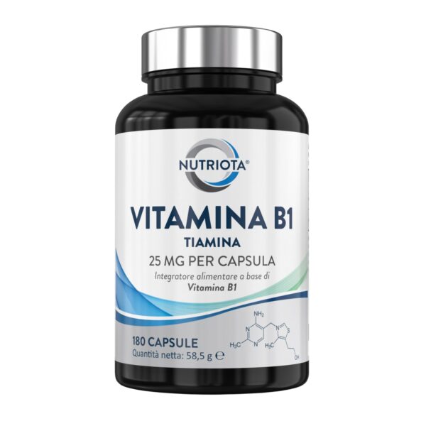 Vitamina B1 (tiamina), 25 mg per capsula, 180 capsule di vitamina B1 ad alto dosaggio, adatta ai vegani, integratore alimentare a base di tiamina – prodotto da Nutriota